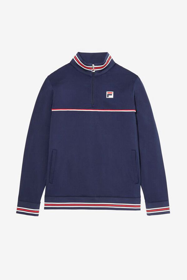 Fila Long Sleeve Navy Tennis Pullover Men's Jackets - Navy/Red/White,NZ 387-83716